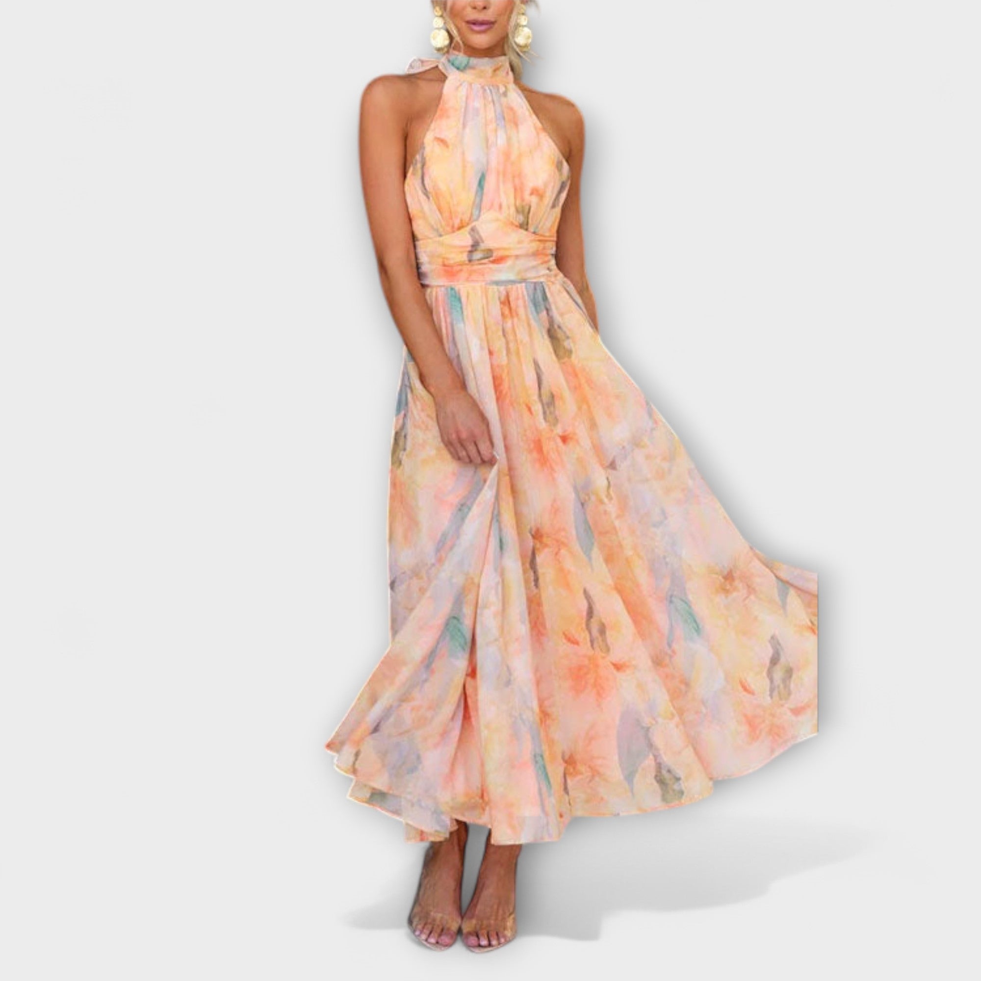 Avery | Neck Aquarell Print Maxi Kleid