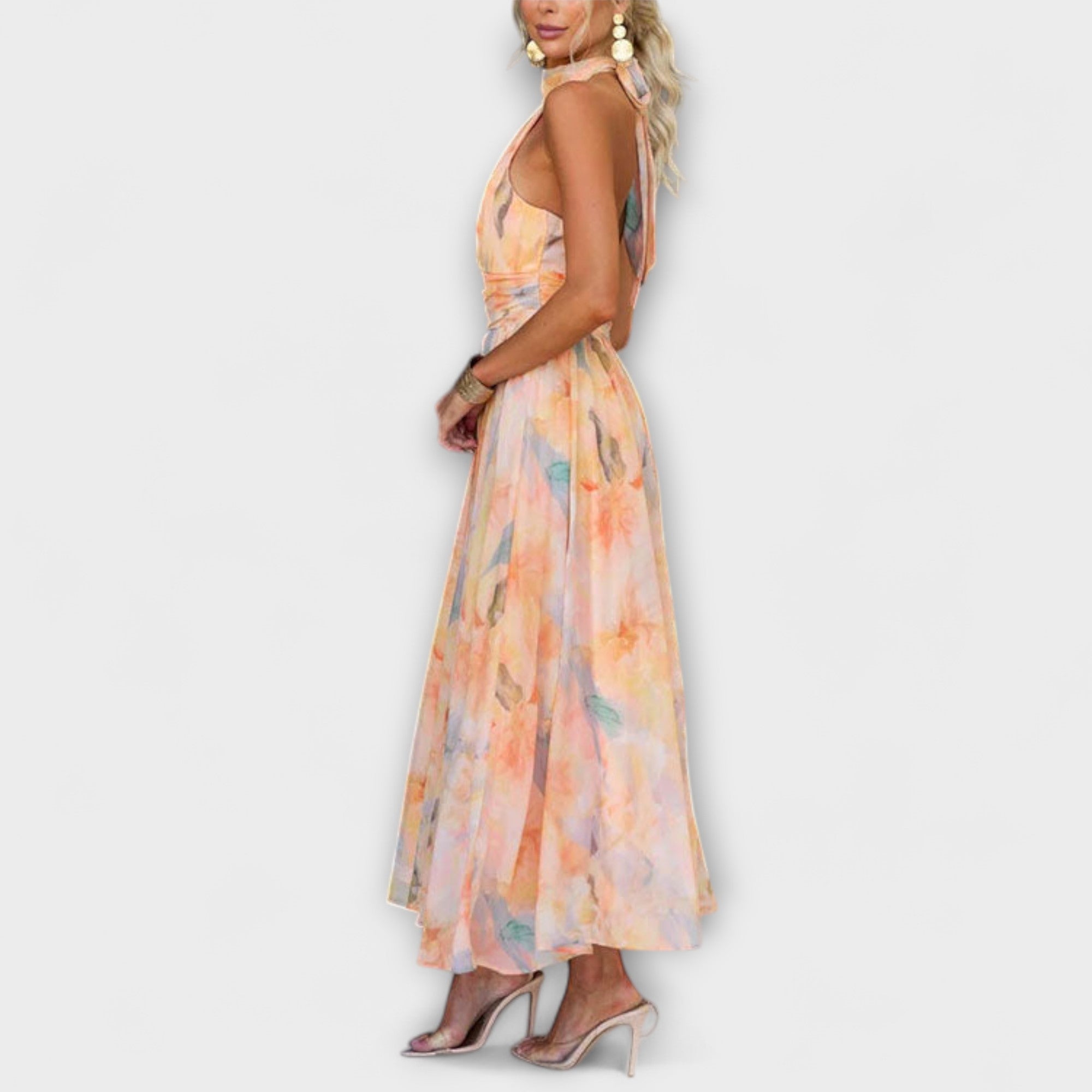 Avery | Neck Aquarell Print Maxi Kleid