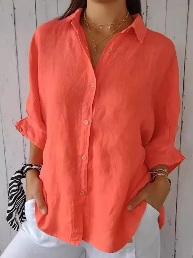 Aeloria - Lace-Up Cotton Linen Loose Shirt
