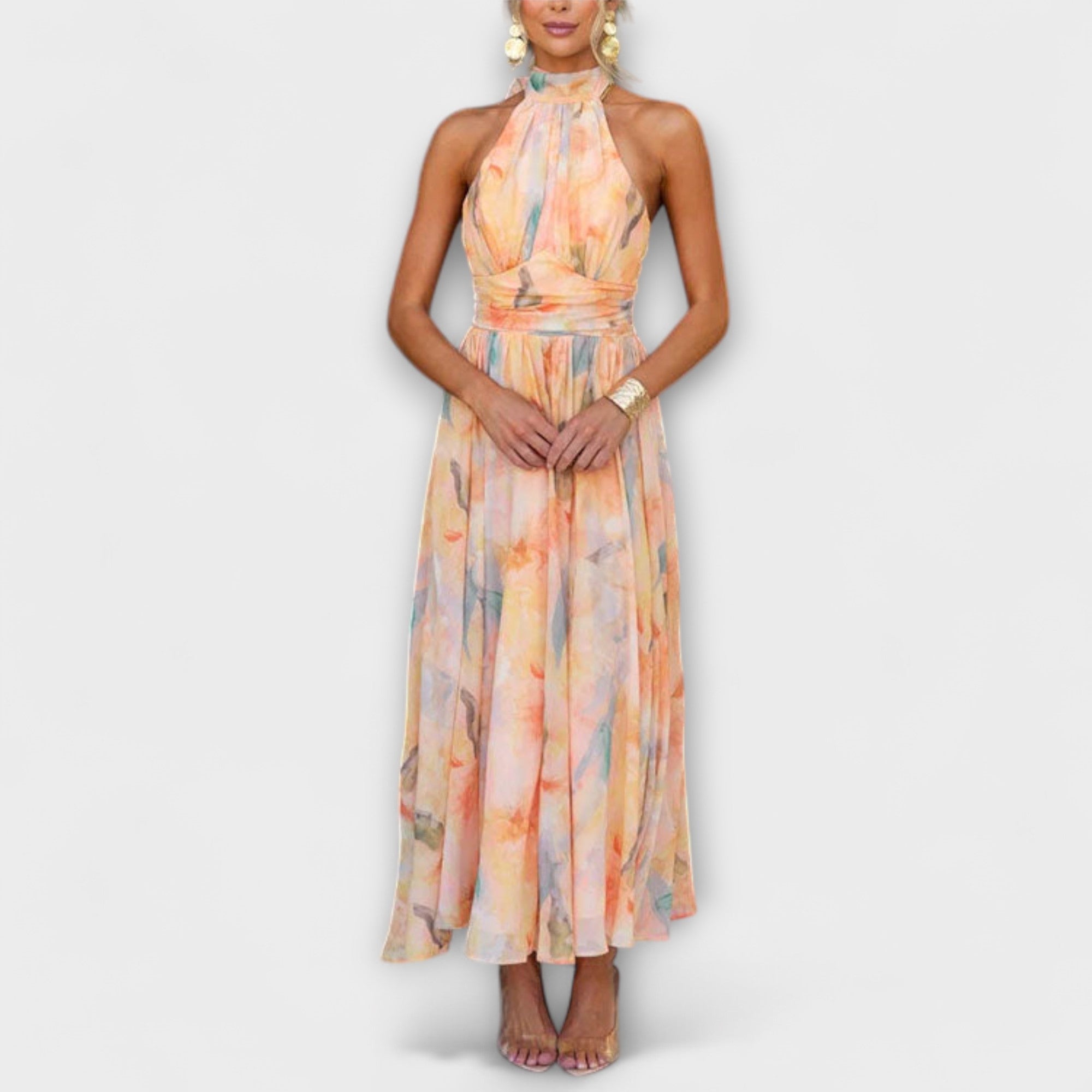 Avery | Neck Aquarell Print Maxi Kleid