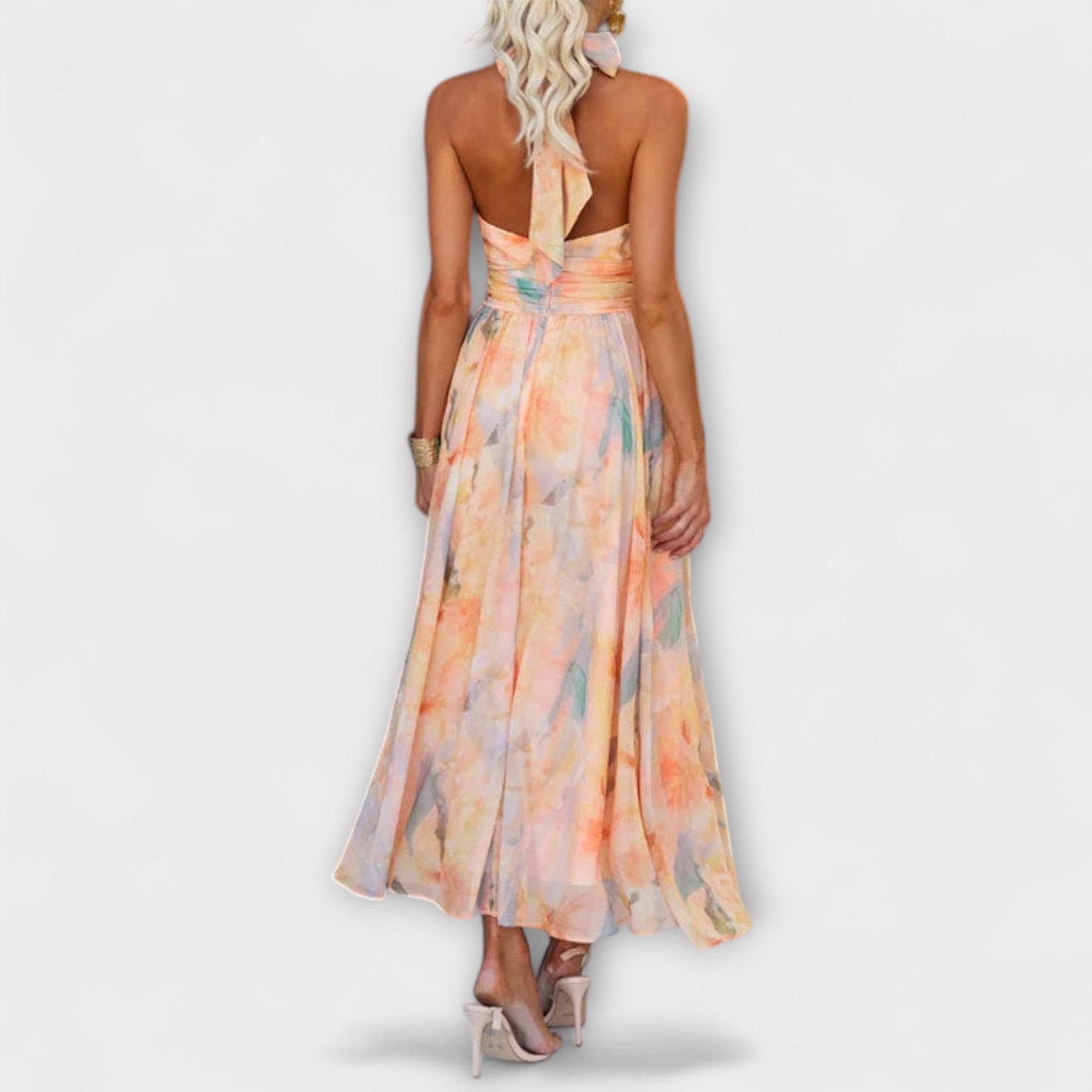 Avery | Neck Aquarell Print Maxi Kleid