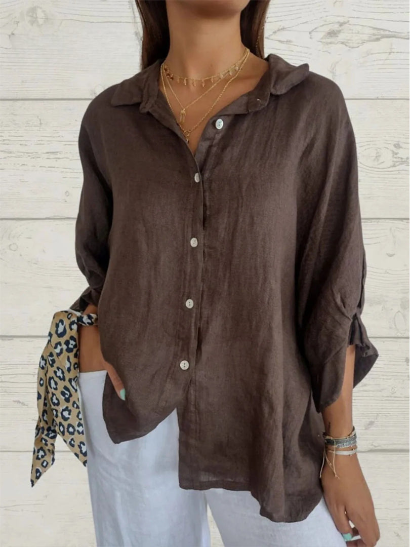 Aeloria - Lace-Up Cotton Linen Loose Shirt