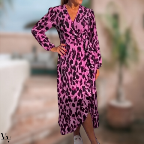Elena™ | Leopard Print Dress with V-Neck