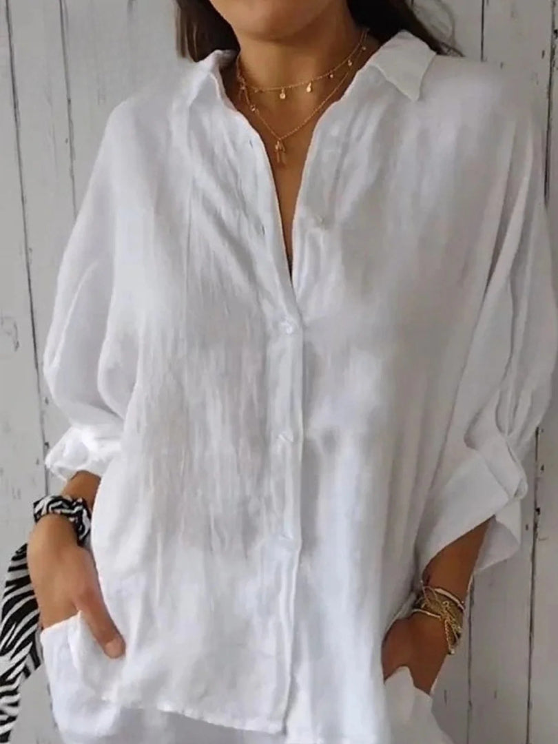 Aeloria - Lace-Up Cotton Linen Loose Shirt