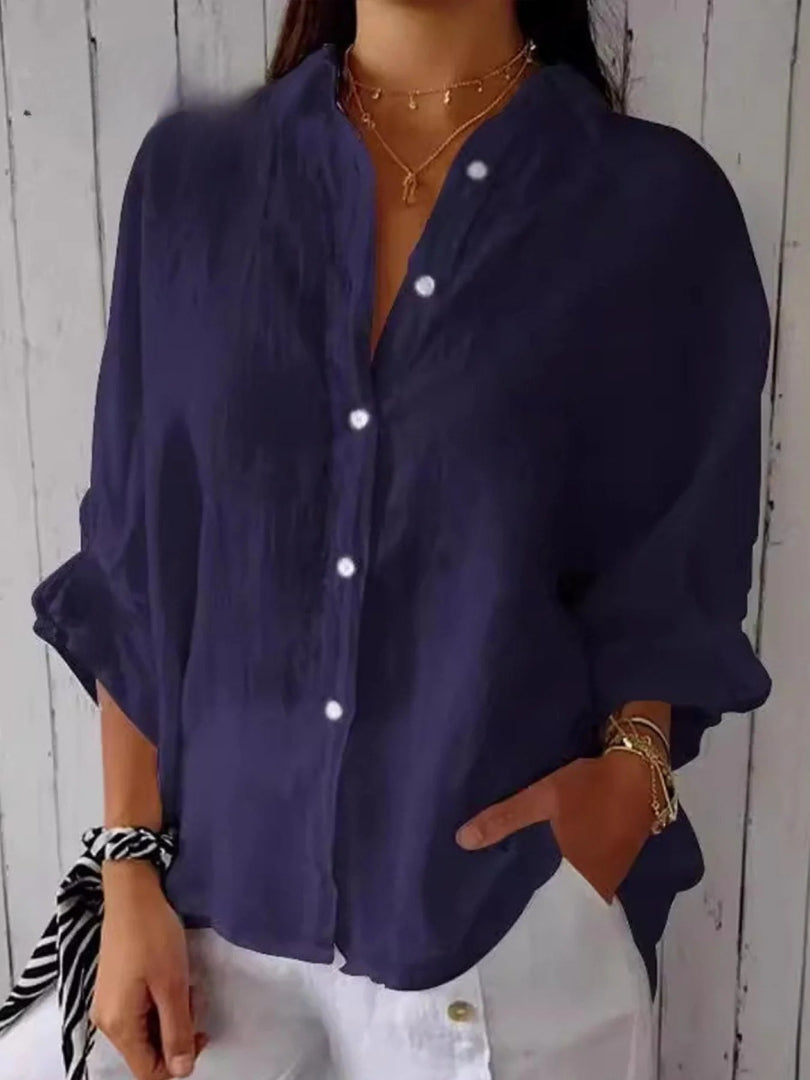 Aeloria - Lace-Up Cotton Linen Loose Shirt