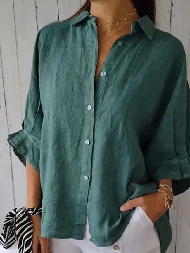 Aeloria - Lace-Up Cotton Linen Loose Shirt